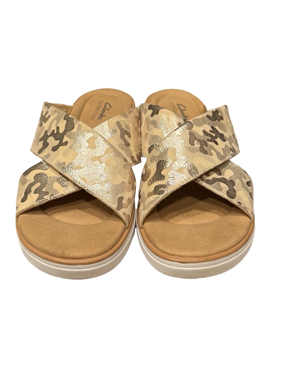 Clarks Collection Metallic Camo Cross Strap Platform Sandals Size 11 M - Picture 10 of 15